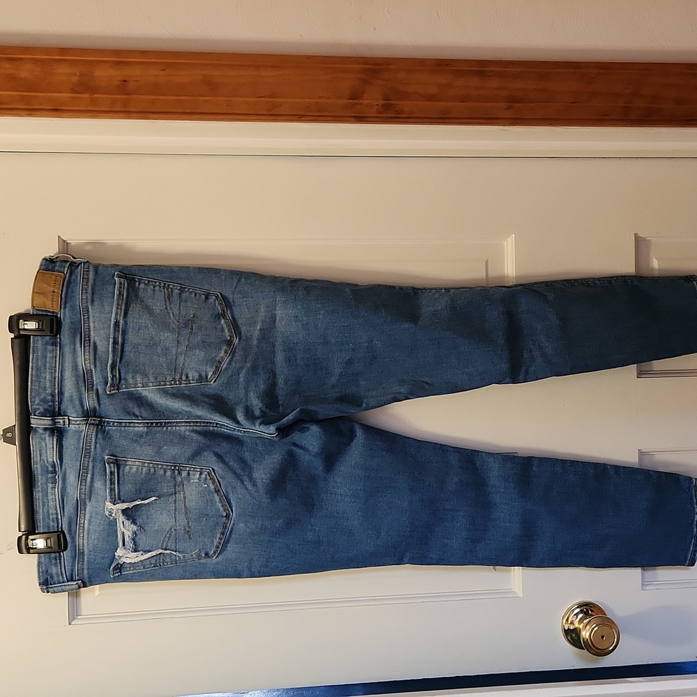 American Eagle Next Level Stretch 12 Short Blue Denim Distressed Jeggings Jeans - Picture 4 of 11